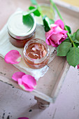 Rose wine jelly with rose petals
