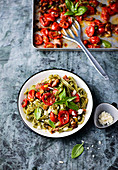 Green tagliatelle with oven roasted vegetables