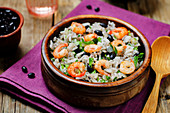 Lime rice with shrimps, black beans and cilantro