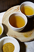 Dried mushroom tea in small bowls