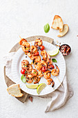 Grilled shrimp and tomato skewers