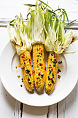 Corn on the cob with garlic and chilli butter