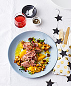 Duck breast with orange fillets and potato cubes (Christmas)