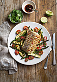 Grilled fish and vegetables