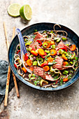 Asian broth with steak strips