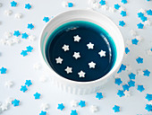 A children's dessert for Christmas: jelly with sugar stars