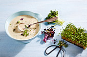 Cress soup with garden cress, radish cress and daikon cress