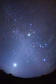 Milky Way, zodiacal light and planets