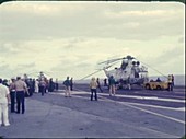 Apollo 11 recovery helicopter and Nixon on USS Hornet, 1969