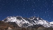 Star trails over mountains in Nepal, time-lapse footage