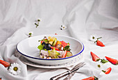 Cottage cheese with ricotta served with fresh fruit