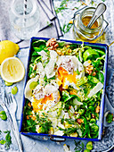 Broad Bean and Brussels Sprout Salad with Poached Eggs