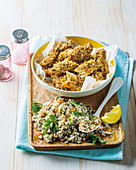 Dukkah- and nut-crusted chicken with cauliflower tabouleh