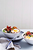 Bacon and egg rice bowls