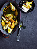 Honey and saffron roasted pears with spiced yoghurt