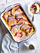 Rhubarb and White Chocolate Bread and Butter Pudding