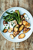 Oven-roasted potatoes with beans and quark