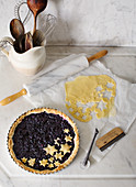 Christmas blueberry pie topped with pastry stars