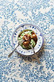 Meatballs on potato and herb puree