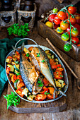 Roasted mackerel with vegetables