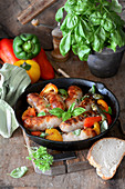 Roasted vegetables and sausages