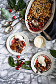 Cherry and apricot crumble with nuts