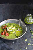 Zucchini soup with halibut