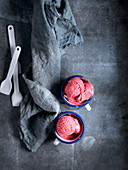 Organic strawberry ice-cream in bowl