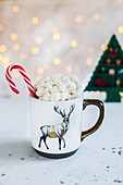 Hot chocolate with marshmellows and candy canes