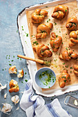 Garlic bread knots with garlic butter and fresh parsley
