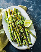 Roasted green asparagus with miso, rice vinegar and ginger