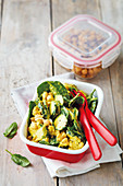 Curried chickpea salad with baby marrows