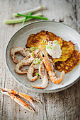 Pumpkin fritters with langoustines