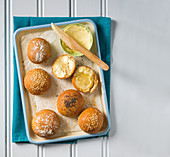Basic bread buns with sesame and poppy seeds