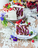Vertical zebra cake with berry mousse
