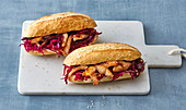 Vietnamese sandwiches with chicken and red cabbage