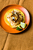 Mexican tostadas with fish and coleslaw