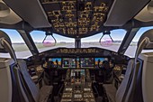 Cockpit of a Boeing 787 flight simulator