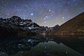 Winter night sky over Nepalese lake