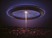 Alien space ship over the city, illustration
