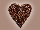 Coffee beans in heart shape