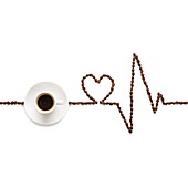 Coffee beans making an electrocardiogram line and heart shap