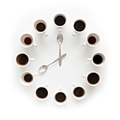 Cups of coffee making the shape of a clock