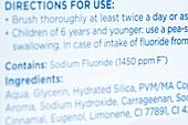 Children's toothpaste ingredients and directions for use