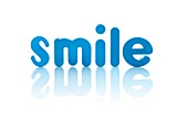 The word 'smile' in blue letters