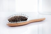 Hairbrush covered with hair