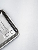 Surgical scissors on a tray