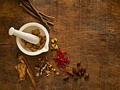 Herbs and equipment used for alternative medicine