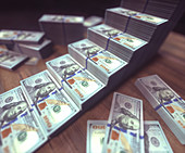 Stacks of one hundred US dollar banknotes, illustration