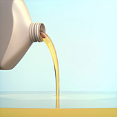 Engine oil being poured from a bottle, illustration